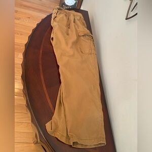 Clockhouse Relaxed Fit Tan Cargo Pants Button Front Drawstring Waist